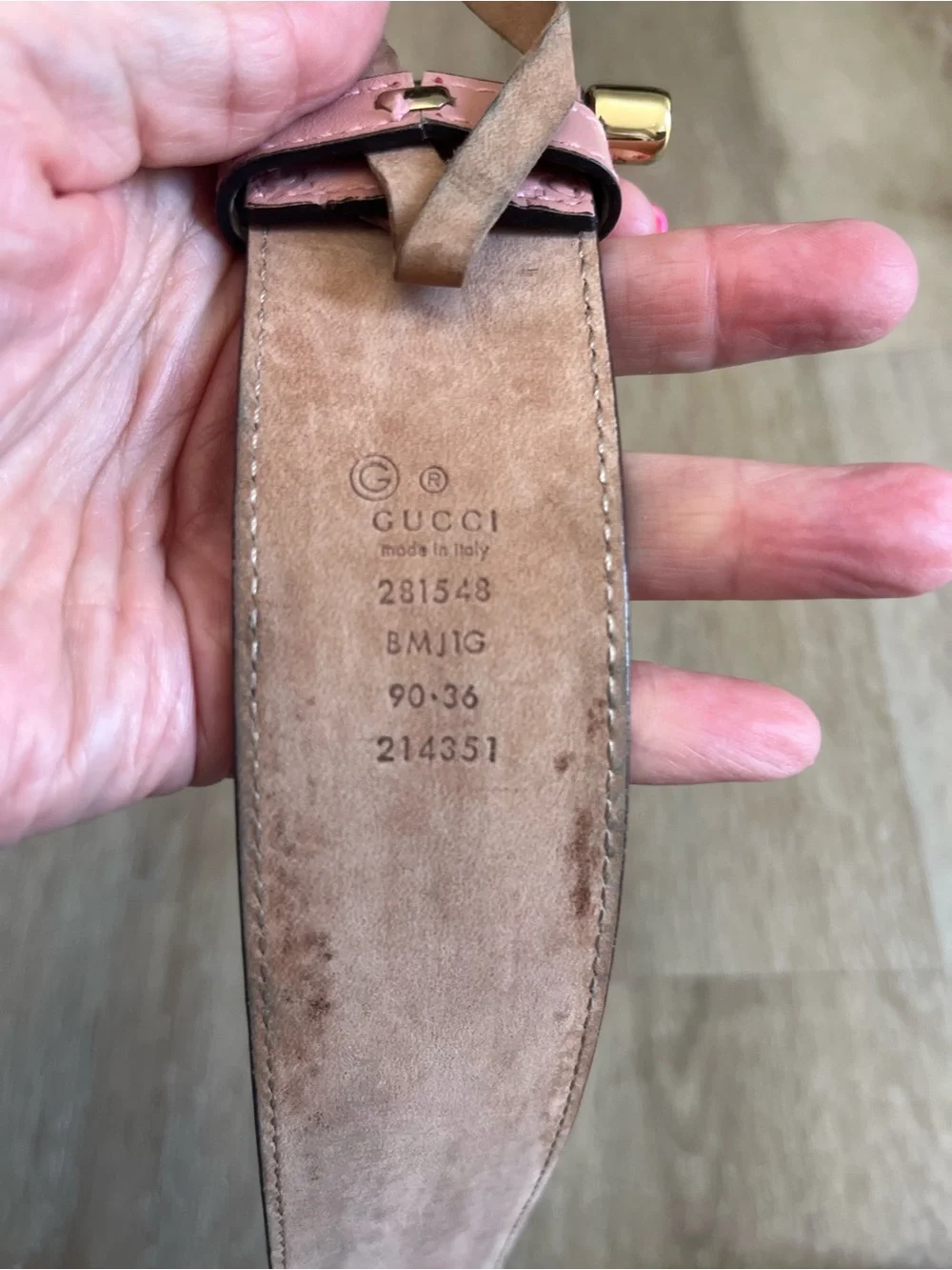 Pink Gucci Monogram Leather Belt | 90/36
